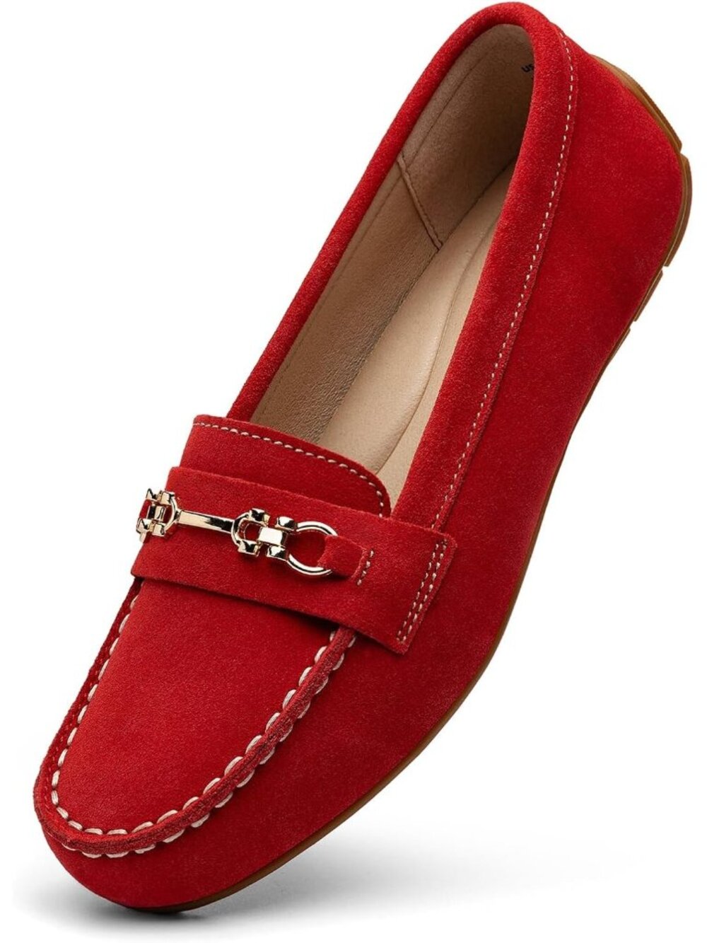 🆕Women's Red Suede Leather Comfortable Lightweight Loafers Slip-On Casual